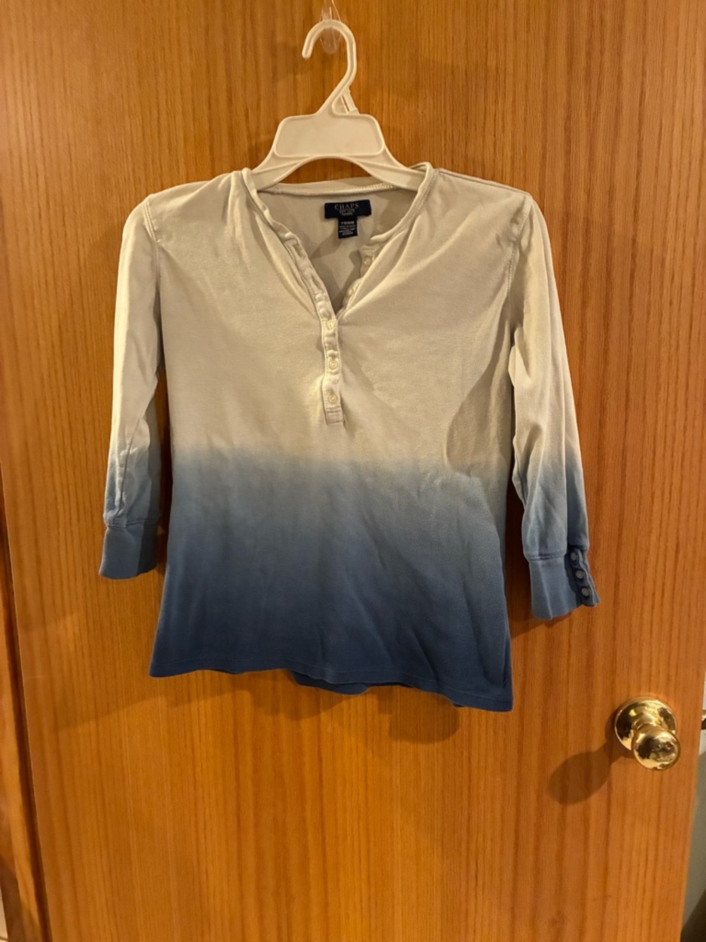 Chaps Women's Ombre Henley 3/4 Sleeve Top - Blue/Cream